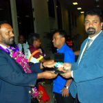 Lusifonian Bornze Medalists Sri Lanka Football Team arrives with FFSL President Ranjith Rodrigo 01 31 2014